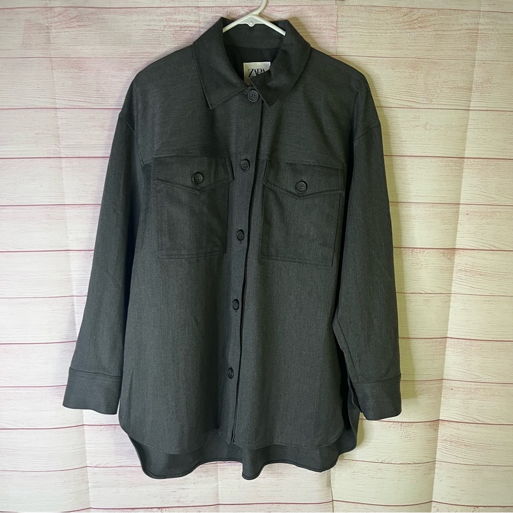 Zara Gray Button Down Shirt Jacket Size Medium